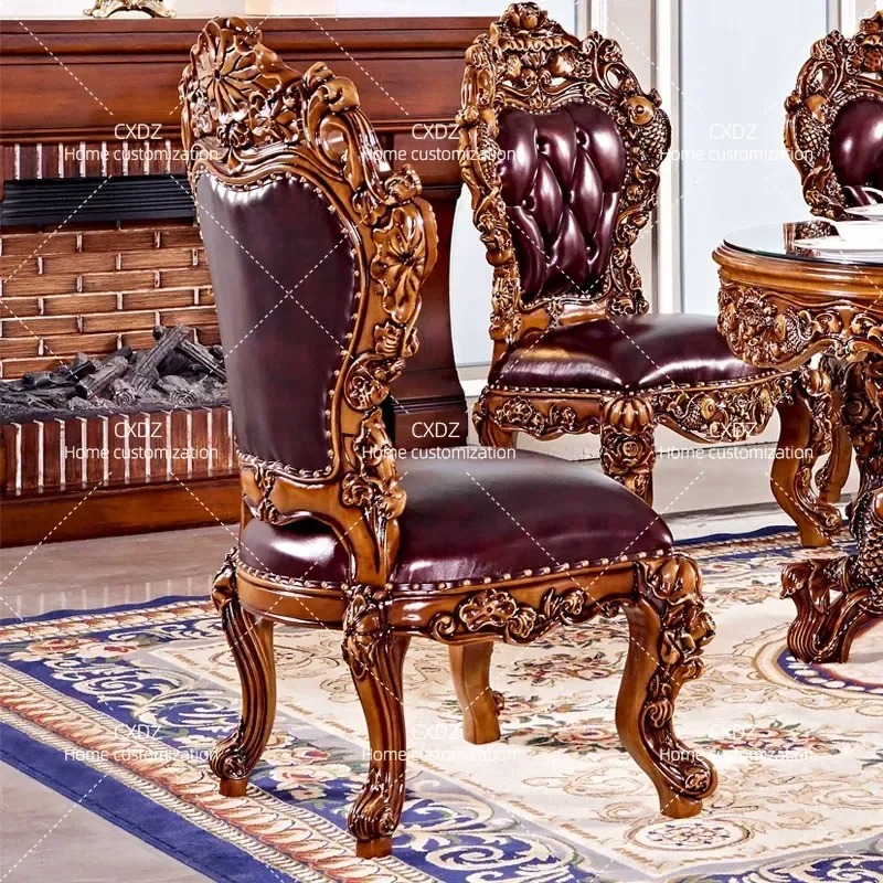 고급 원목 식탁 의자, 천연 가죽 커버와 조각된 등받이 - Office Furniture First 리뷰 및 가격