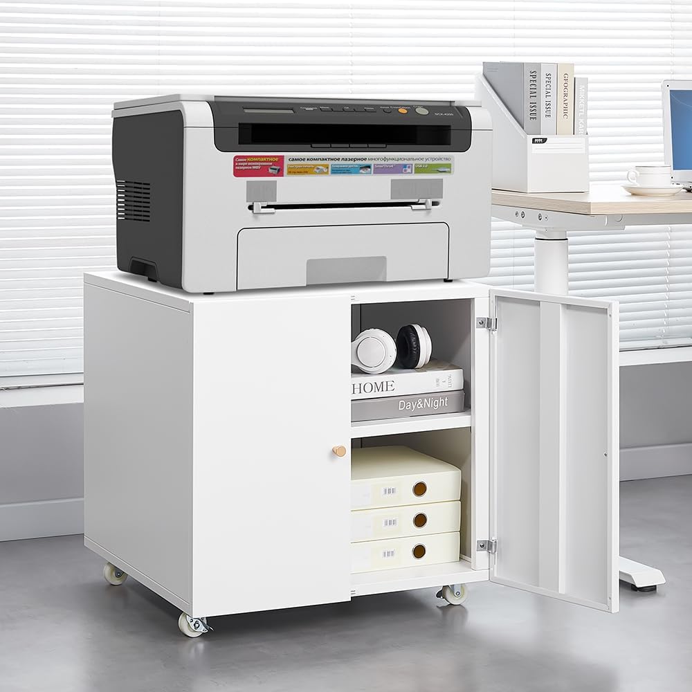 파일 보관함이 있는 금속 프린터 스탠드, 이중 도어와  - Office Furniture Plan 리뷰 및 가격