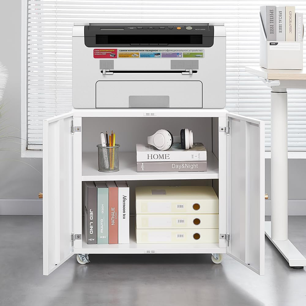 파일 보관함이 있는 금속 프린터 스탠드, 이중 도어와  - Office Furniture Plan 리뷰 및 가격