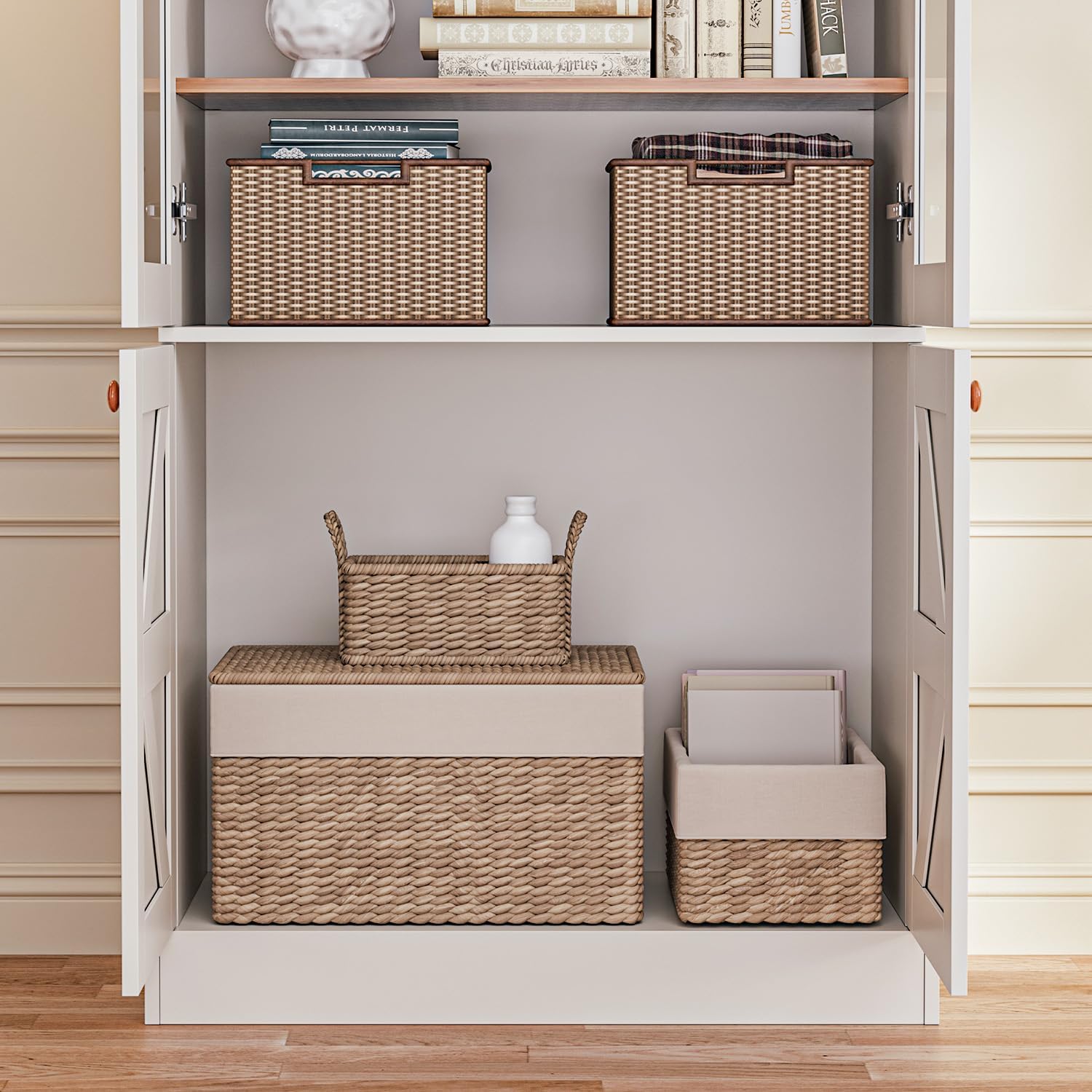 높은 농가 스타일 책장 디스플레이 캐비닛, 모듈형 책장 - Credenza Office Storage 리뷰 및 가격